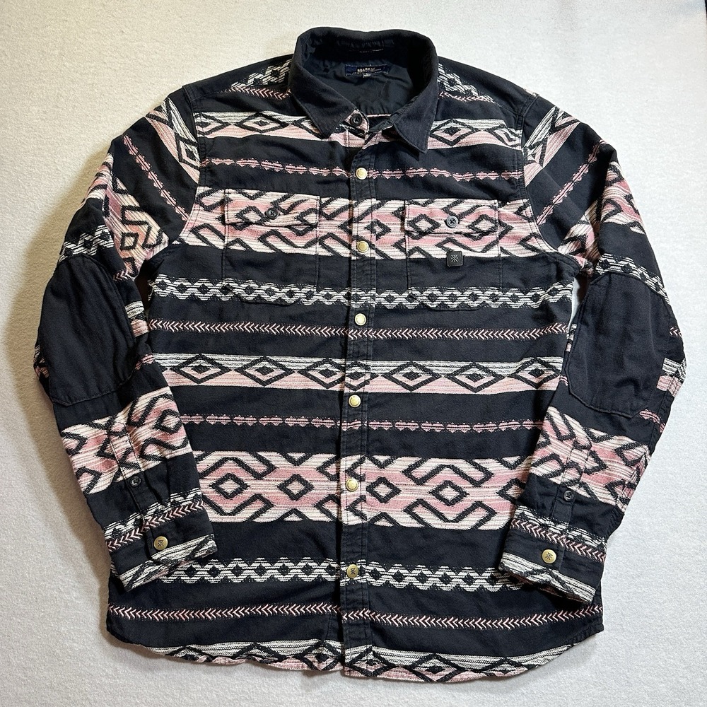 Roark Mens Large Aztec Southwest Shirt Black Gorpcore Outdoor Cotton Woven